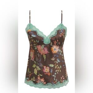 Gold Hawk 100% Silk Floral Lace Embellished Cami Tawny Brown Size Small NEW